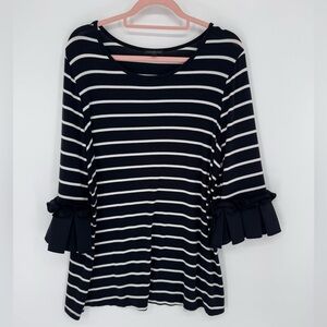 Lane Bryant Black and White Striped Long Sleeve With Ruffle Sleeves Size 18/20